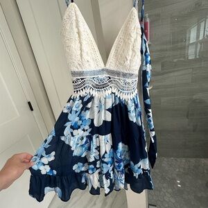 Floral Blue and White Lace Dress